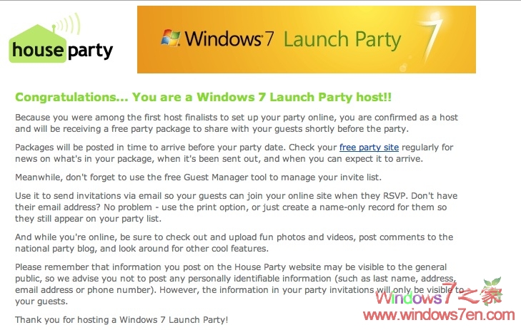 微软半分发Windows7 Party相关资料 教你办好Party