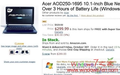 Aspire One AOD250预装Win7上网本仅售298美元