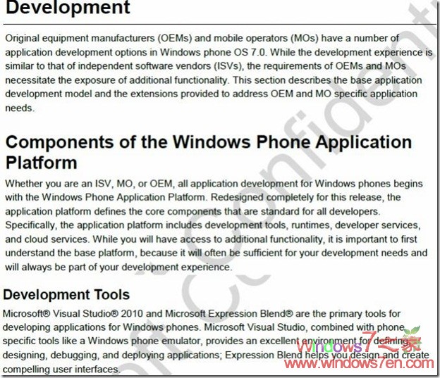 Windows Phone 7开发文档泄露 部分细节透露