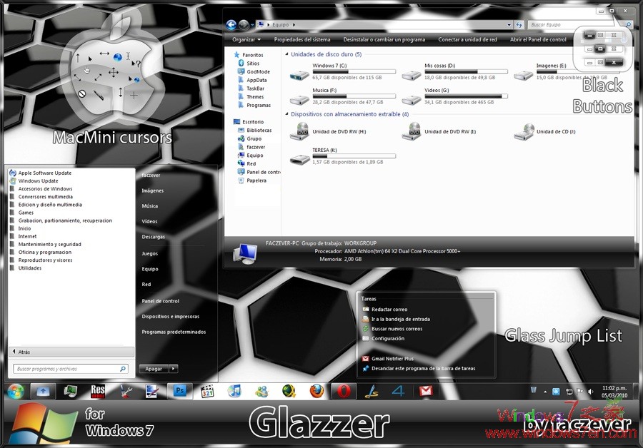 Windows7黑色Aero透明主题Glazzer by ~faczever