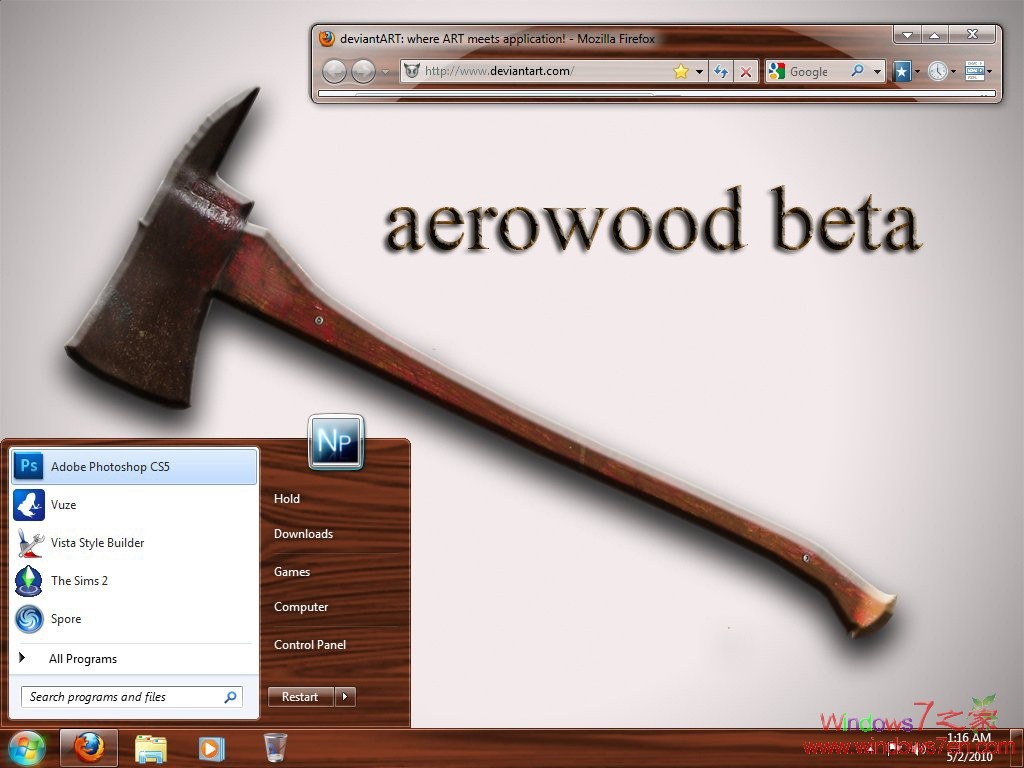 Windows7木质主题 aerowood BETA VS