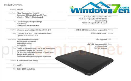 高通双核处理器 惠普WebOS平板机配置曝光