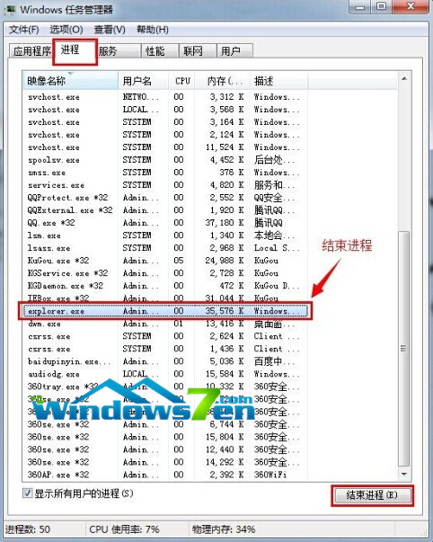 图2 结束“ explorer.exe ”进程