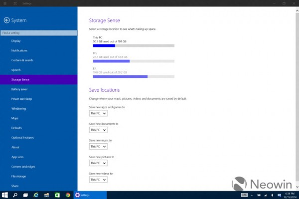 Storage Sense存储功能在Windows 10 Build 9901改进